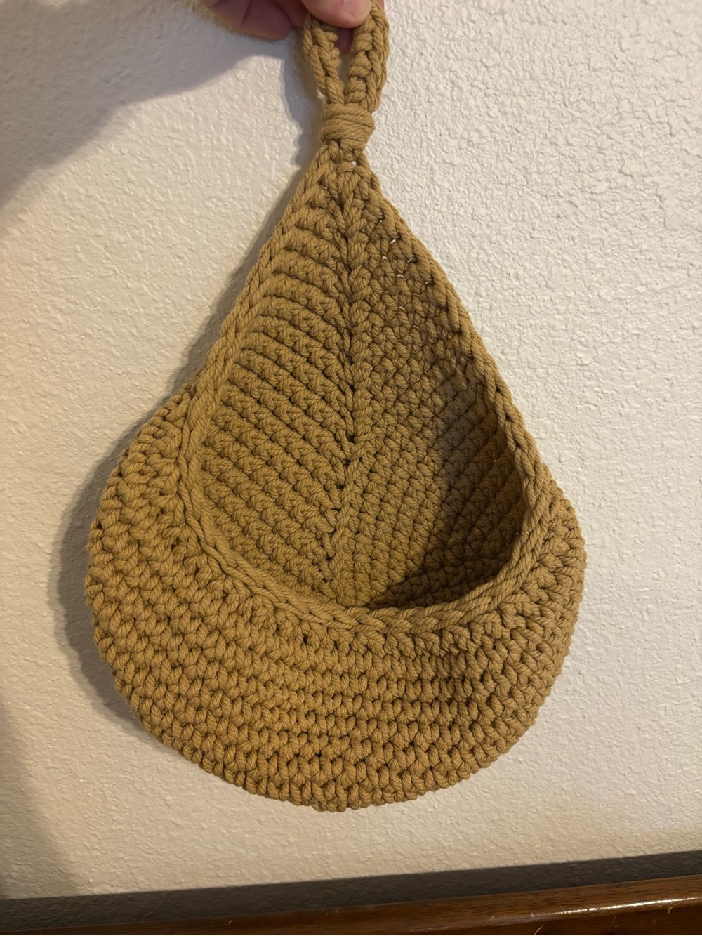 Crochet Hanging Storage Pouch - Mustard Grandmacore Cottagecore